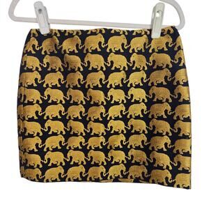 J Crew Skirt Jacquard Skirt Mini Skirt Women 0 Black Gold Elephant Pencil Skirt